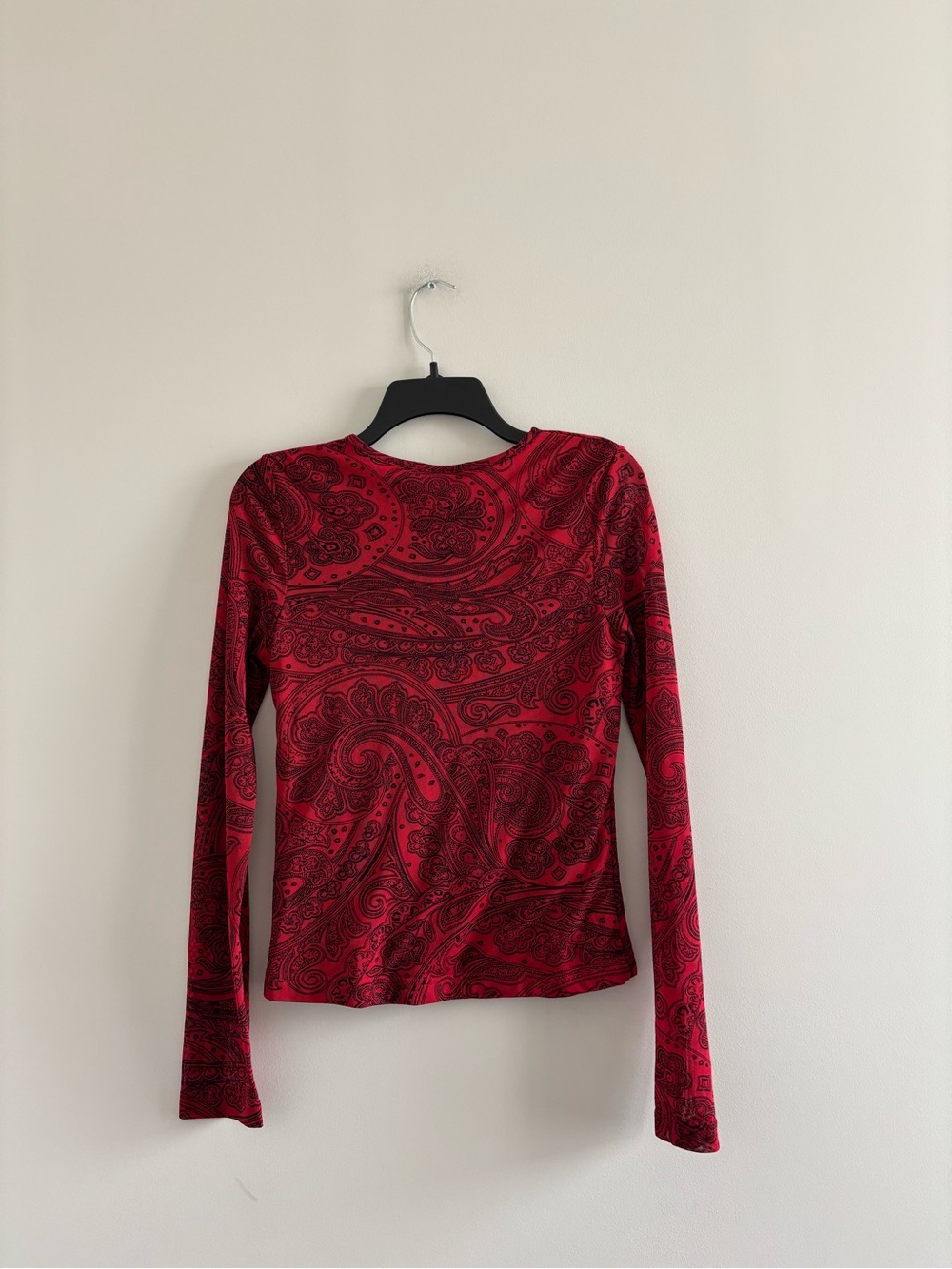 VTG Paul Harris Design Top Red Black Paisley Mesh Long Sleeve Women M Gothic 90s - Picture 2 of 9